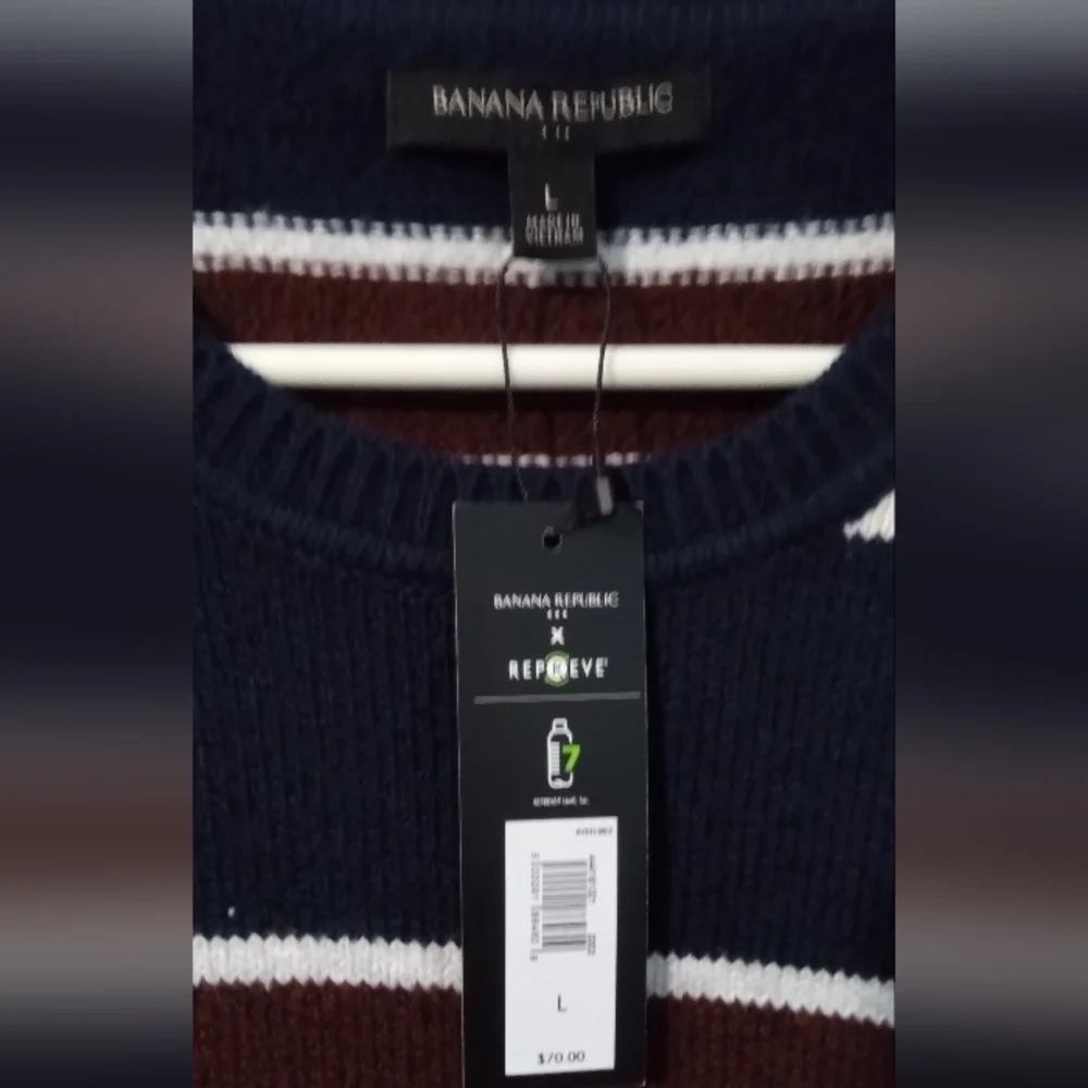 Banana Republic Blue and Brown Crewneck Sweater